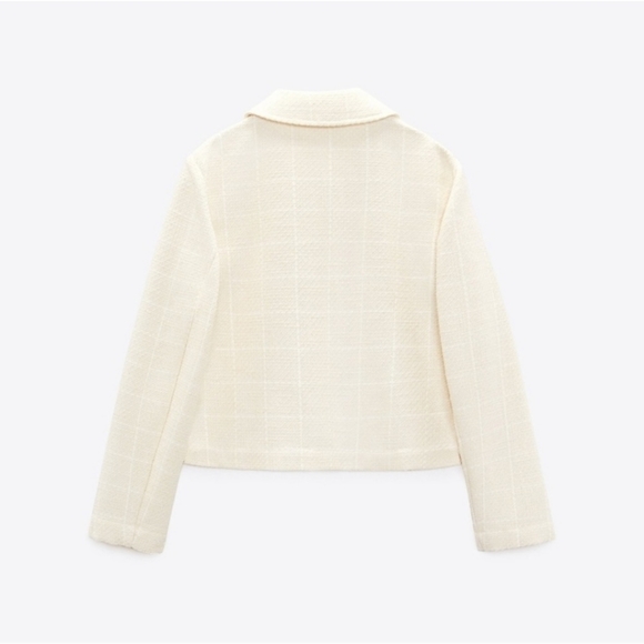 TEXTURED PLAID JACKET ECRU SIZE L - Picture 6 of 8